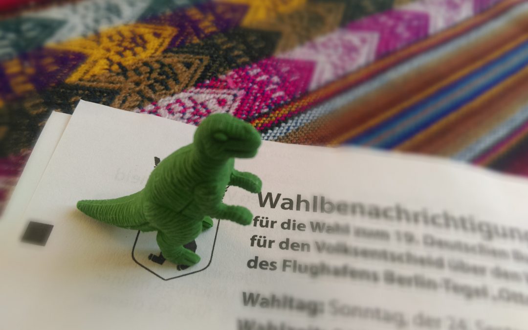 Bild eines Dinosauriers auf einer Wahlbenachrichtigung