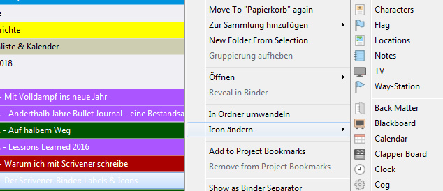 Icons in Scrivener ändern