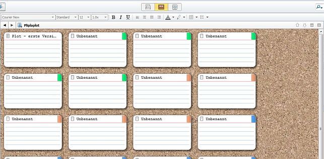 Korkbrettansicht im Schreibprogramm Scrivener